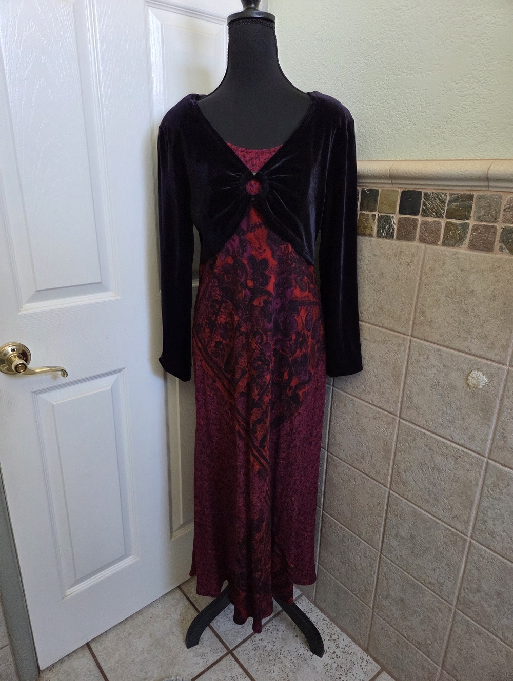 Carole Little Red & Dark Purple Velvet Top Maxi Dress Whimsigoth Fairy Artsy 10
